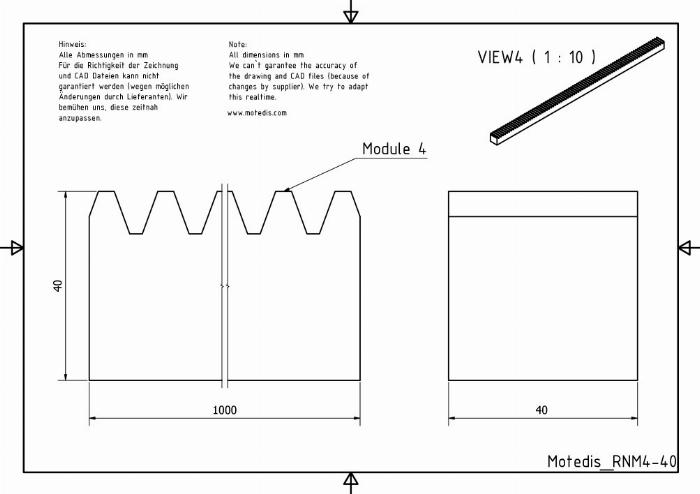 Crémaillère PA 40x40 - Module 4 - 1 000 mm