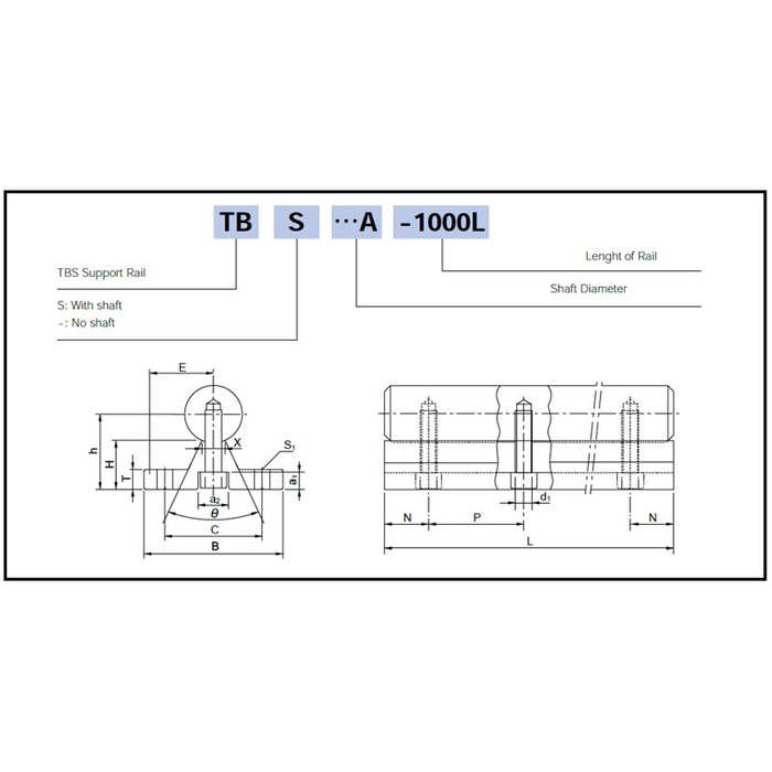 Supported Rail TBS20, 600mm
