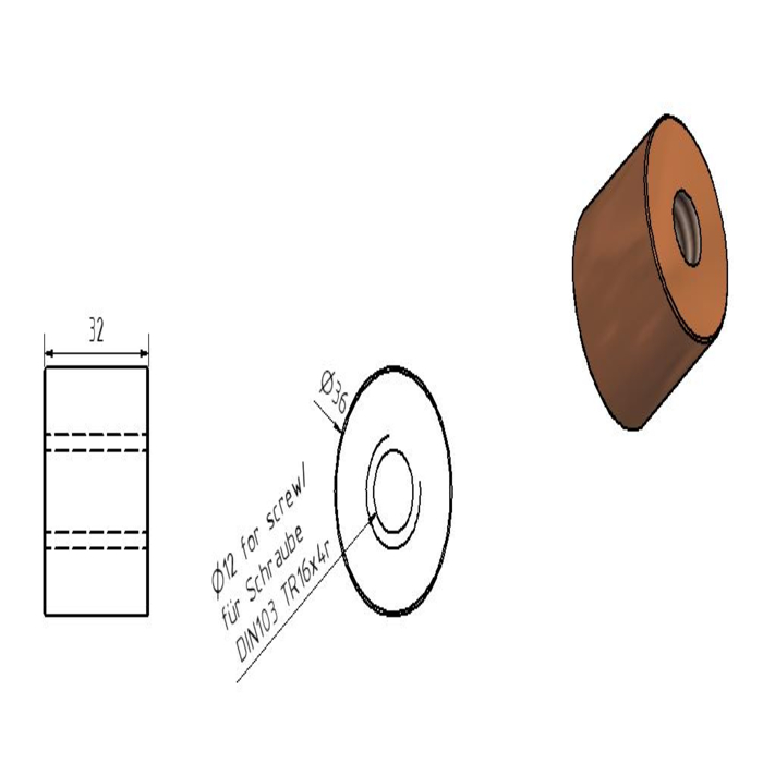 Trapézoïdale plomb vis écrou 16x4 R Bronze à canon - cylindrique