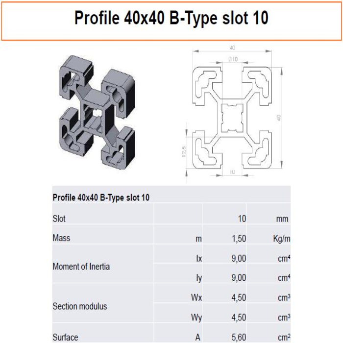 Profile 40x40 B-type slot 10