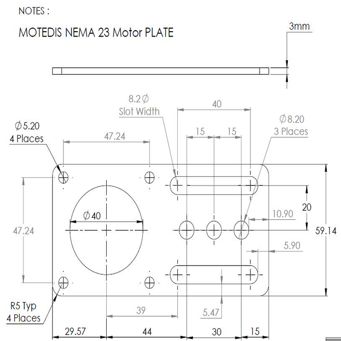 Plate engine mount NEMA 23, t=3mm, Laser cut