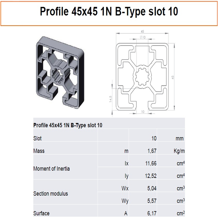 Profilé aluminium 45x45 1N Type B rainure10