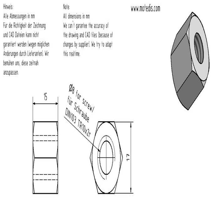 2 écrous En Laiton Pour Vis Trapézoïdale Tr10x2 – Pas 2mm, 1 Filet, Avance 2mm