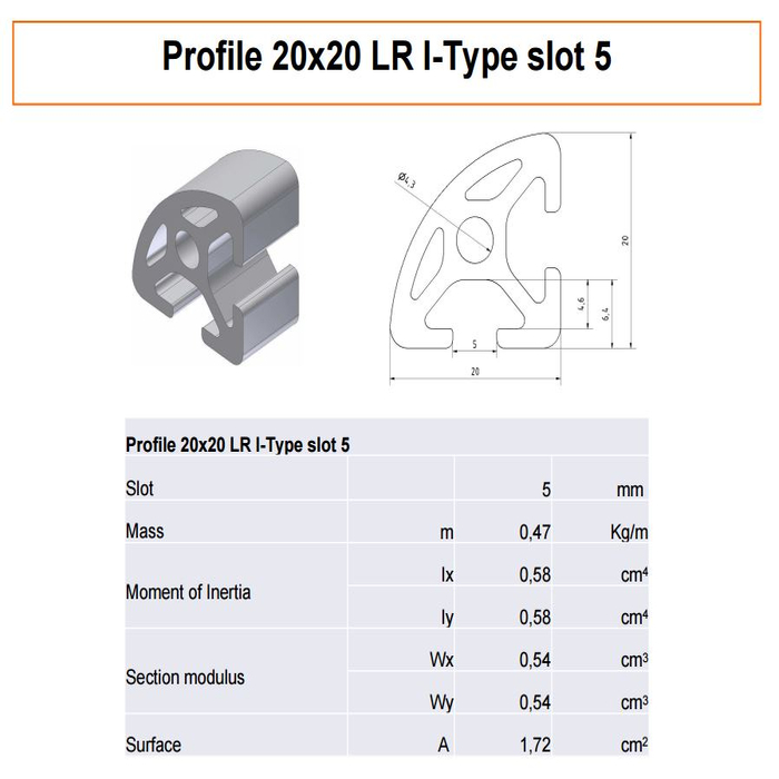 Profilé aluminium 20x20 LR Type I rainure 5