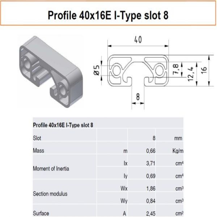 Profilé aluminium 40x16L Type I Rainure 8