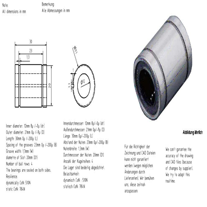 Roulement linéaire pour axes de 12 mm