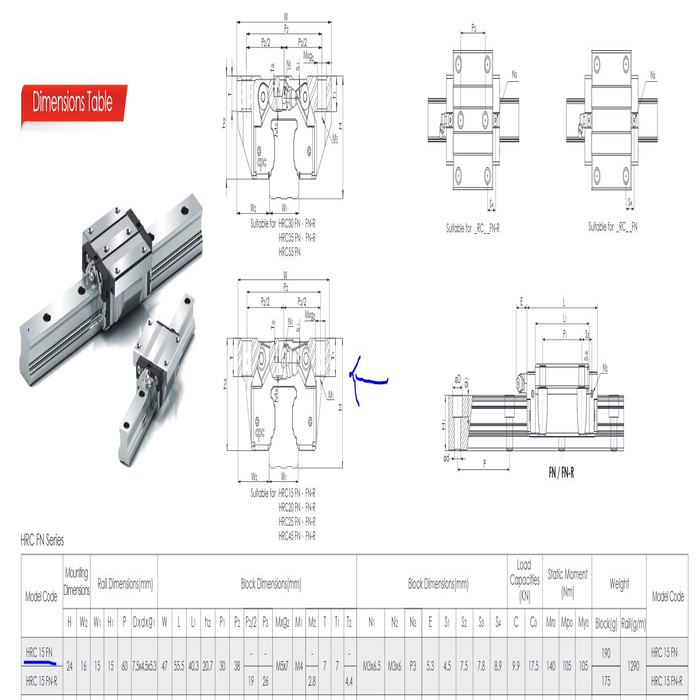 Linear guide rail AR/HR15-N, L = 960mm