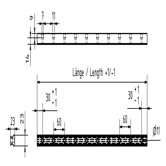 Linear guide rail AR/HR25-N, L = 600mm