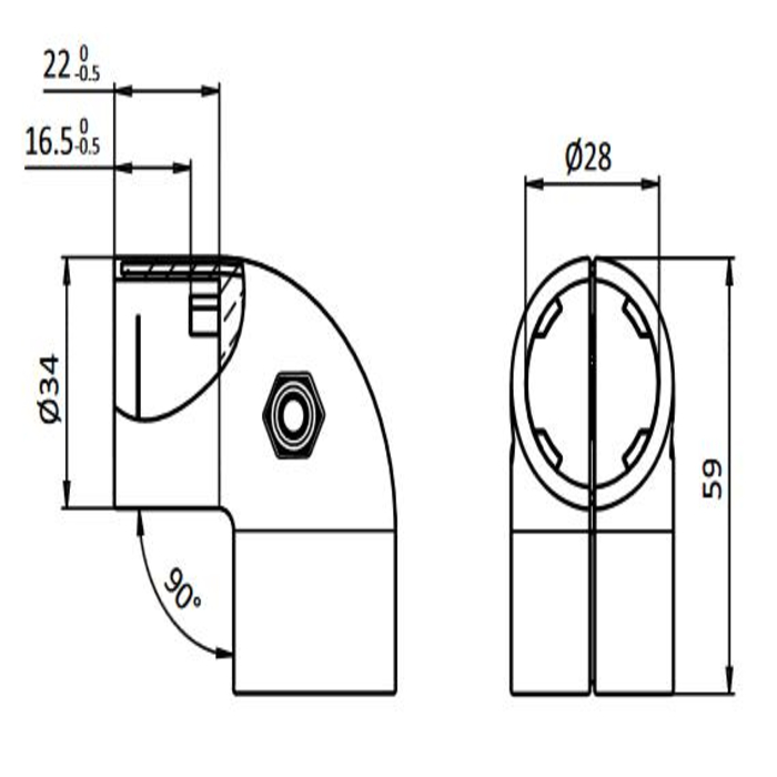 Connecteur d'angle pour tube rond 28mm