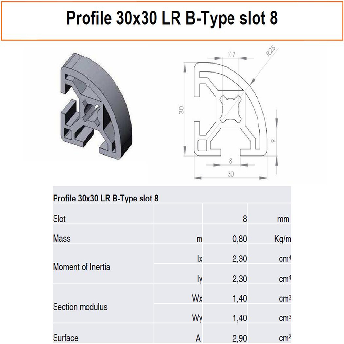 Profilé aluminium 30x30 LR Type B rainure 8