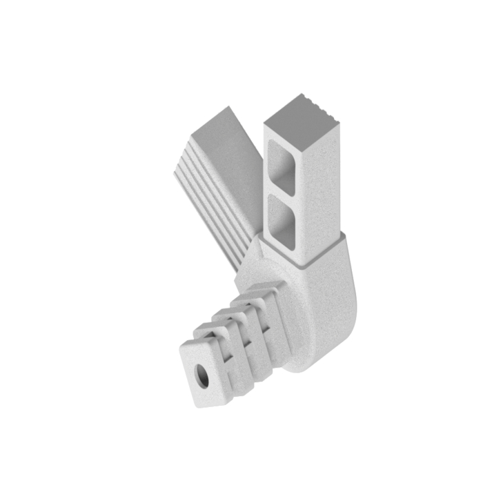 Connecteur mâle avec joint 60° 3D3 en PA pour tube carré 25x25x1,5. Connecteur 3 voies tridimensionnel avec joint 60°