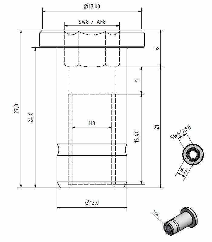 Douille filetée AF8 M8 acier inoxydable